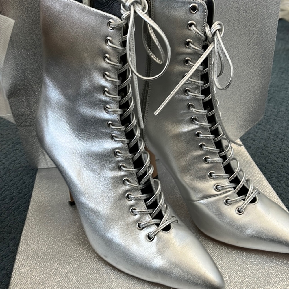 RAYE Metallic Silver Stiletto Boots size 9.5